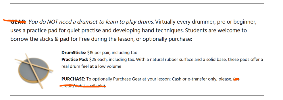 Practice pad with a pair of drumsticks